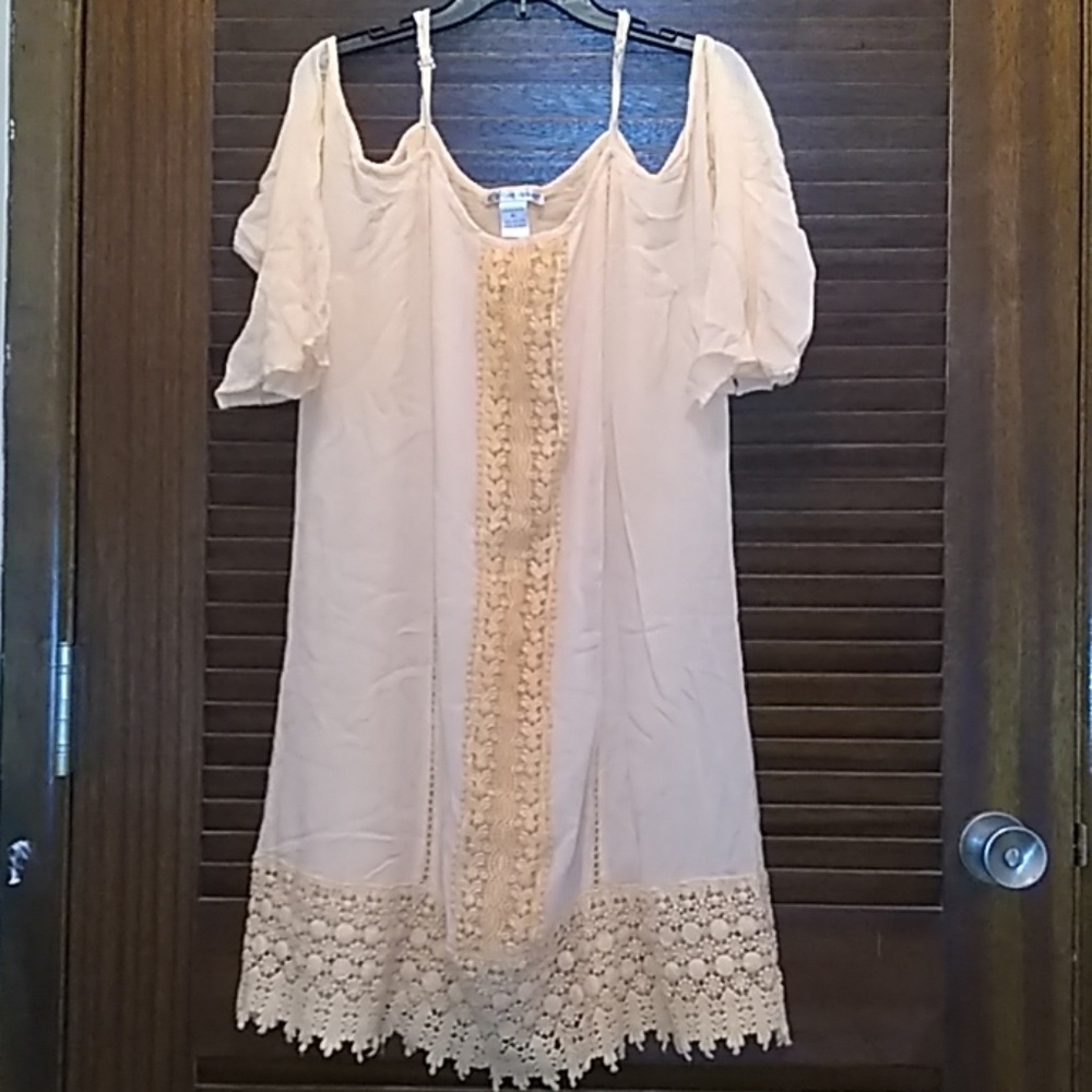Peach boho cold shoulder dress
